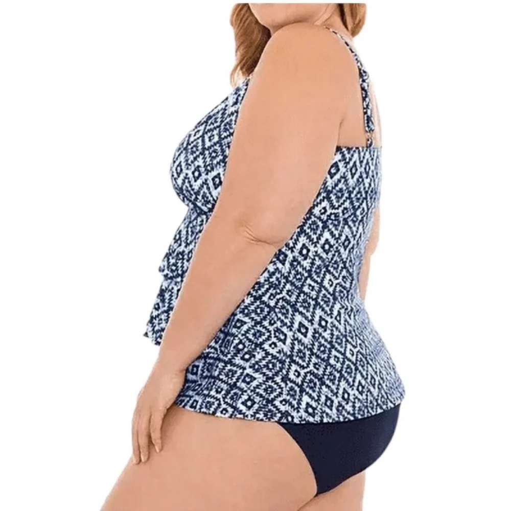 Swim Solutions Triple Tier Fauxkini One Piece Swimsuit Navy Size 22W